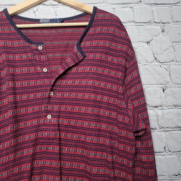 Vintage Polo By Ralph Lauren 100% Cotton Red Blue Sweater Size L - Picture 5 of 12